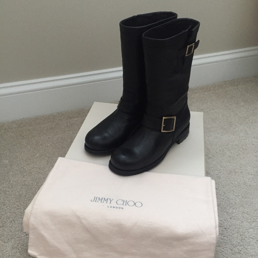 Jimmy Choo Leather Moto Boots Size 38